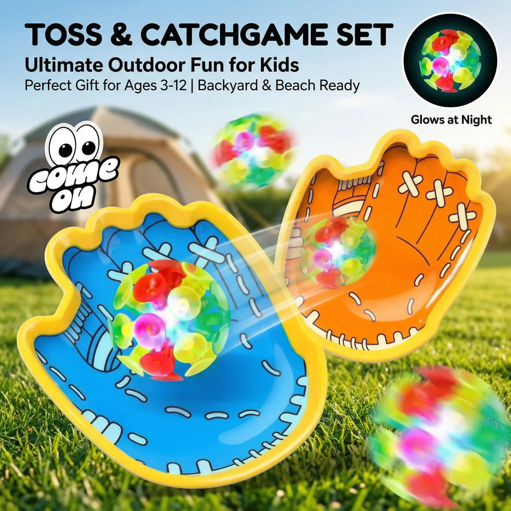 Light-Up Ball Toss and Catch Game Set (3 Pieces) – Includes (2 Rackets + 1 Light-Up Ball), Perfect for Outdoor Family Fun, Multi-Player Sports, and a Holiday Gift for Children Aged.
