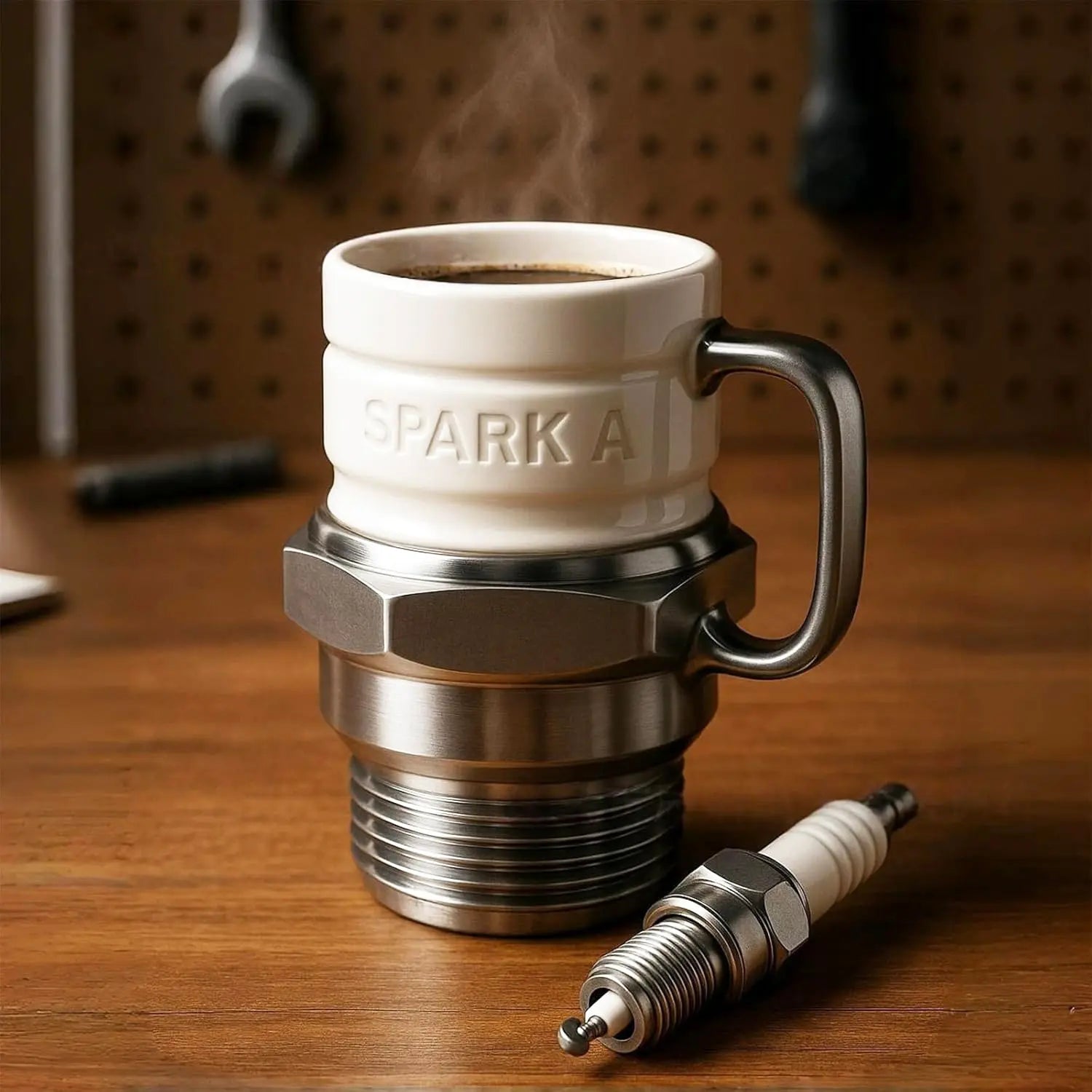 Spark Plug Ceramic Mug, Stylish Coffee Mugs, Automotive Theme Coffee Cup for Car Enthusiasts, Mechanics and Garage Lovers, Unique Christmas Gift for Auto Fans, Funny Dad Mug