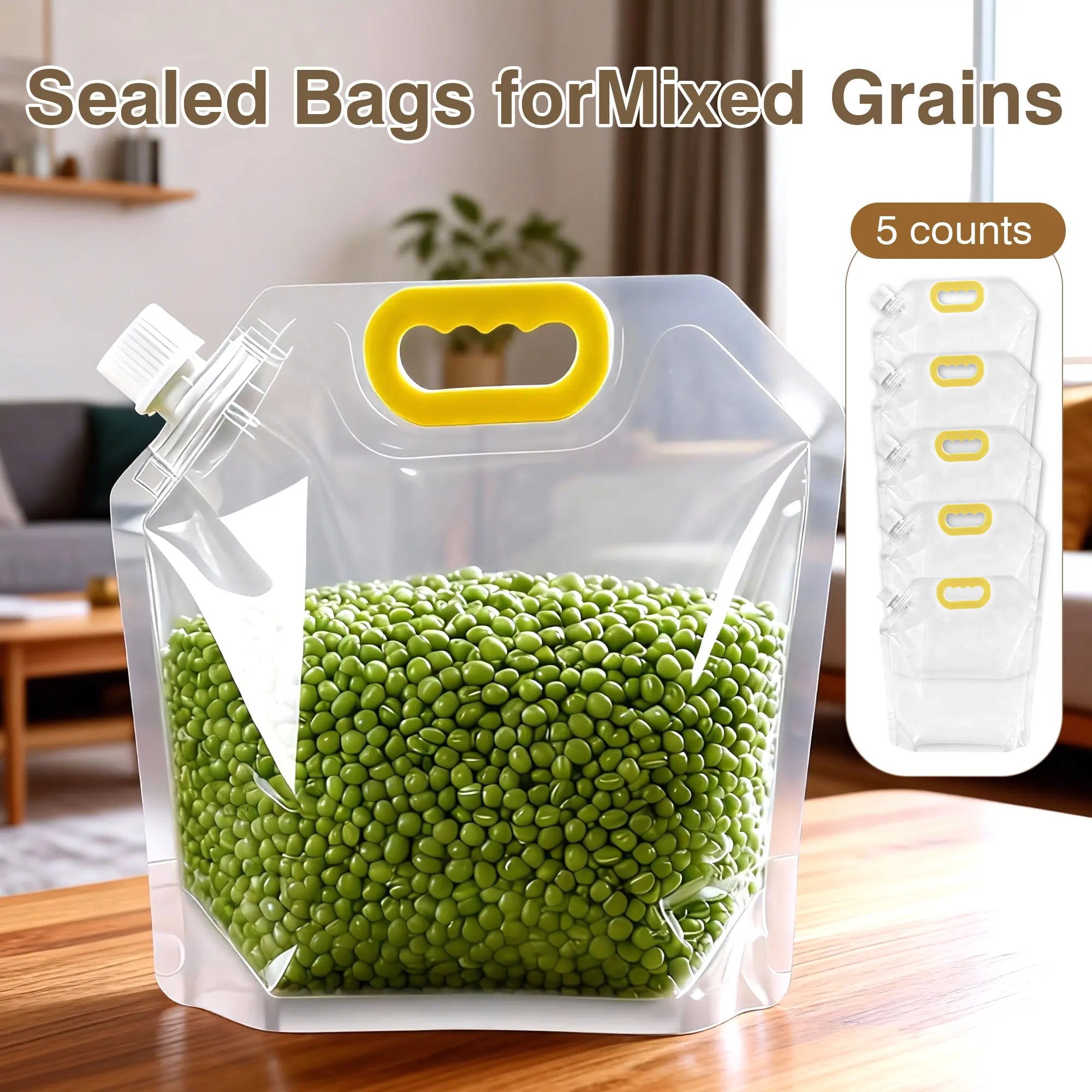 5 Counts Reusable Food Sealed Bags, Leak-Proof Construction with Secure Lid, Stand-Up Base for Kitchen Organization, Writable for Meal Prep