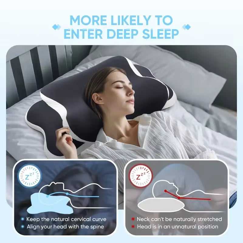 An Ergonomic Neck Pillow Featuring Slow-Recovery Support, Breathable Cool Fabric, and a Machine-Washable Cover, Suitable for Sid