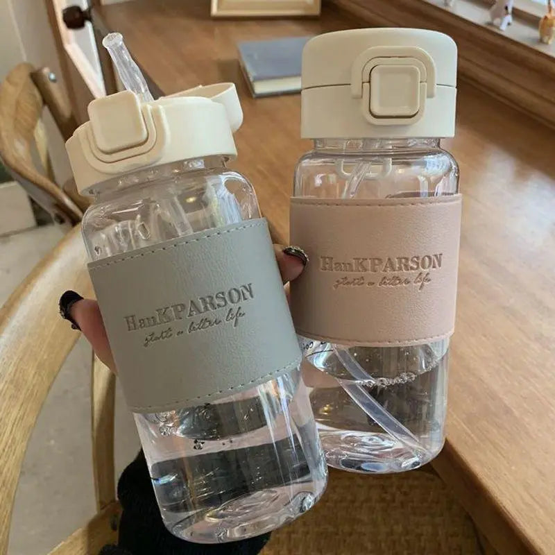 Portable Clear Straw Water Bottle, 1 Count Creative Cute Leak-Proof Reusable Hydration Tumbler Bottle for Milk, Coffee, Tea and Juice at Home, Office or School