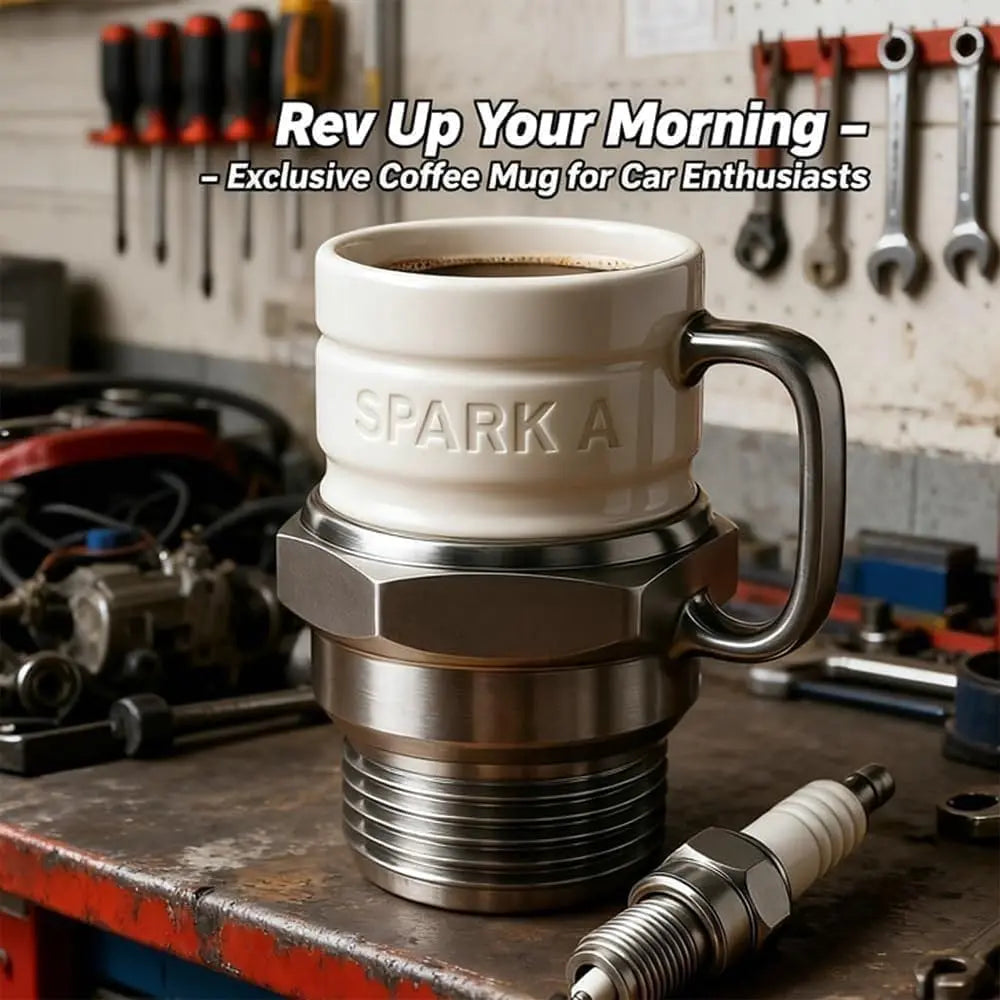 Spark Plug Ceramic Mug, Stylish Coffee Mugs, Automotive Theme Coffee Cup for Car Enthusiasts, Mechanics and Garage Lovers, Unique Christmas Gift for Auto Fans, Funny Dad Mug