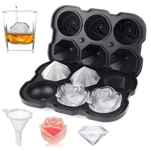 1Pc Diamond & Rose Shaped Ice Cube Mould, Modern Silicone Ice Cube Maker Tray for Bar, Office