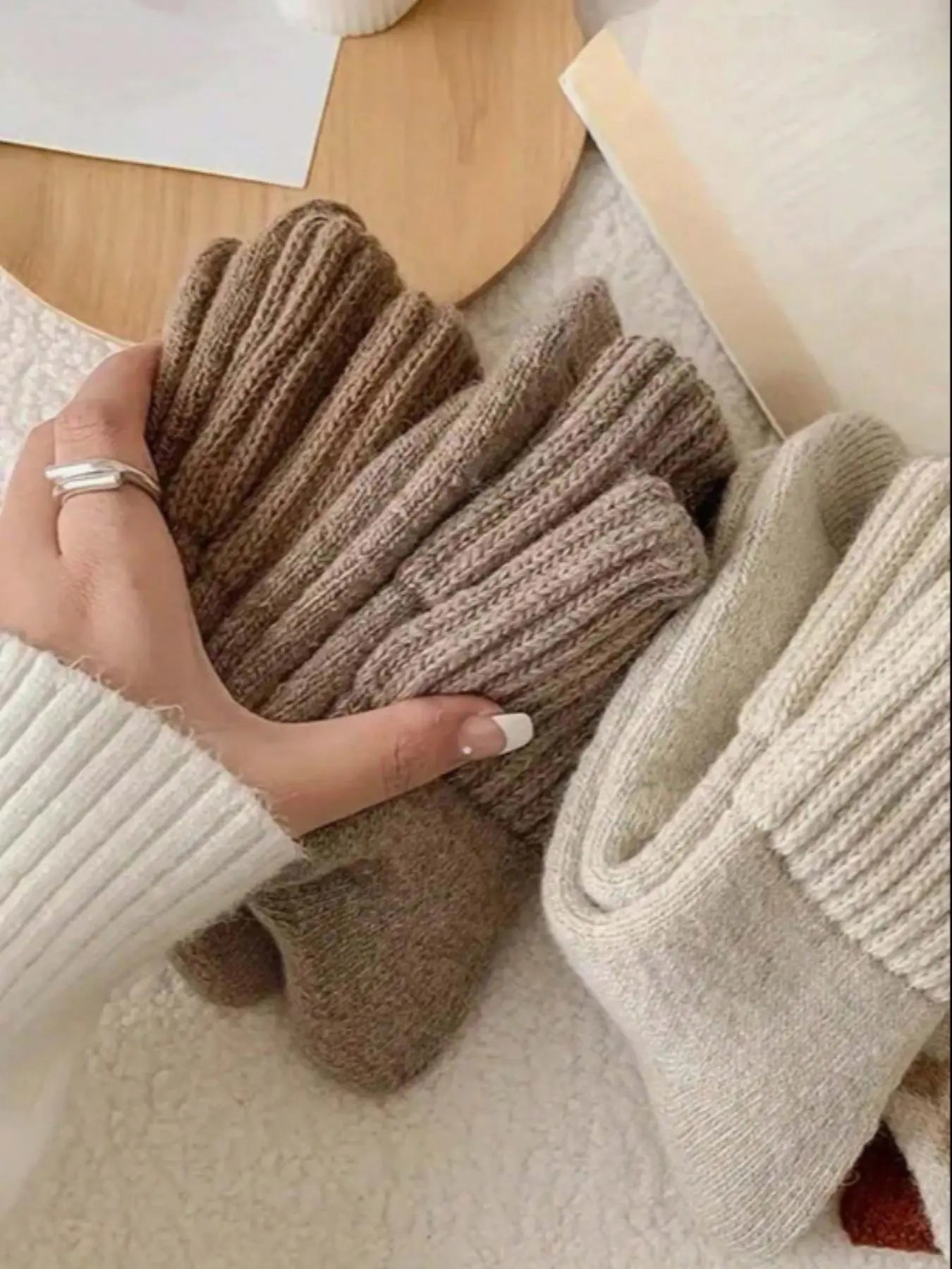 Women'S Solid Mid-Calf Socks, Casual Soft Comfy Warm Socks for Fall & Winter, Women'S Socks for Daily Wear, Cozy Socks, Socks Set