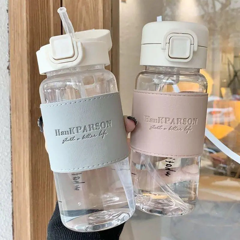 Portable Clear Straw Water Bottle, 1 Count Creative Cute Leak-Proof Reusable Hydration Tumbler Bottle for Milk, Coffee, Tea and Juice at Home, Office or School