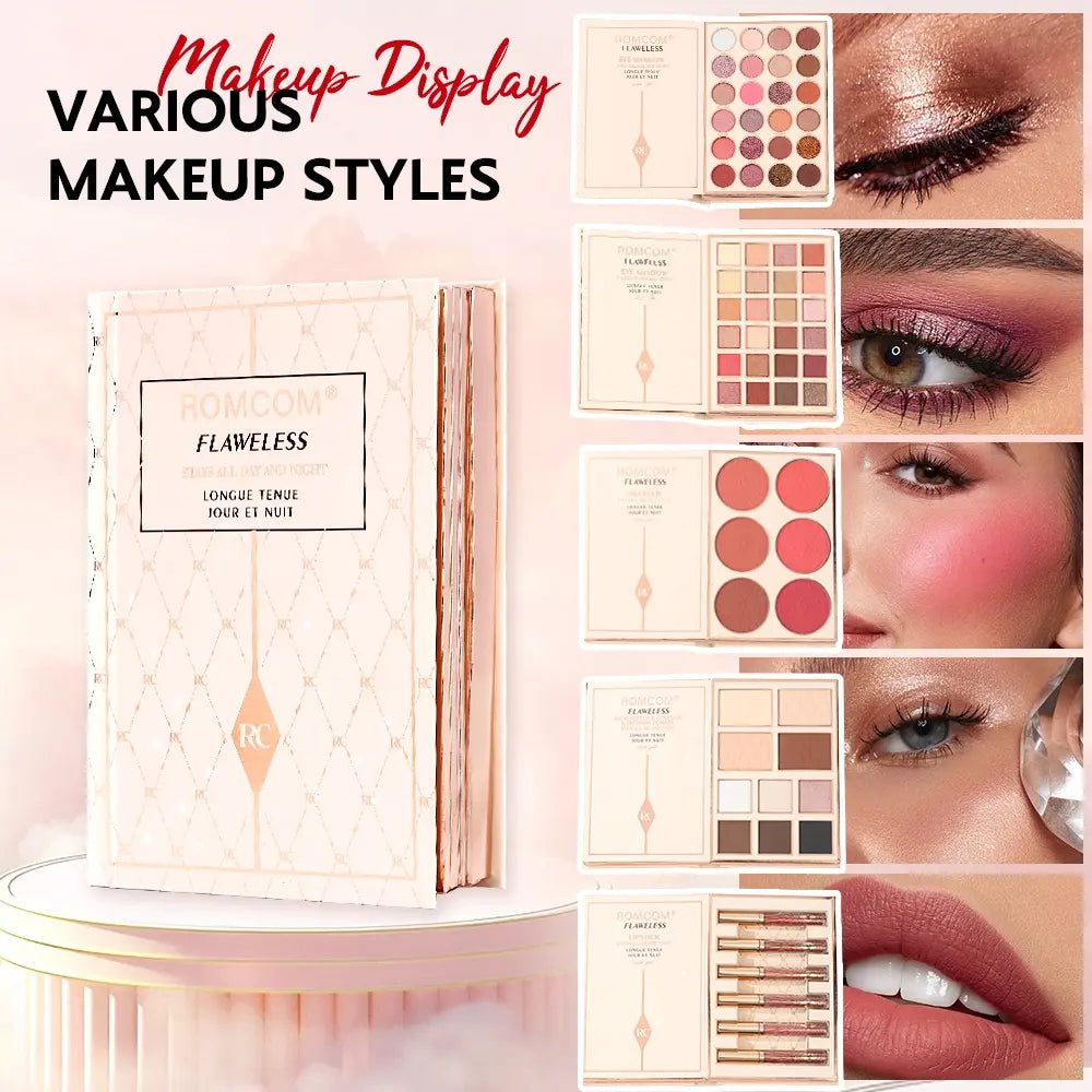 Perfect Makeup Magic Book, Including Eye Shadow, Lip Gloss, Powder Blusher, Highlight, a Complete Set of Makeup Magic Books, an Ideal Gift for Women on Holiday Parties, Flawless Makeup Kit