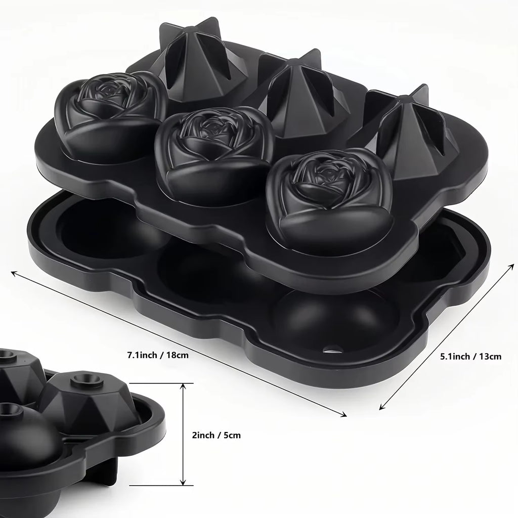 1Pc Diamond & Rose Shaped Ice Cube Mould, Modern Silicone Ice Cube Maker Tray for Bar, Office