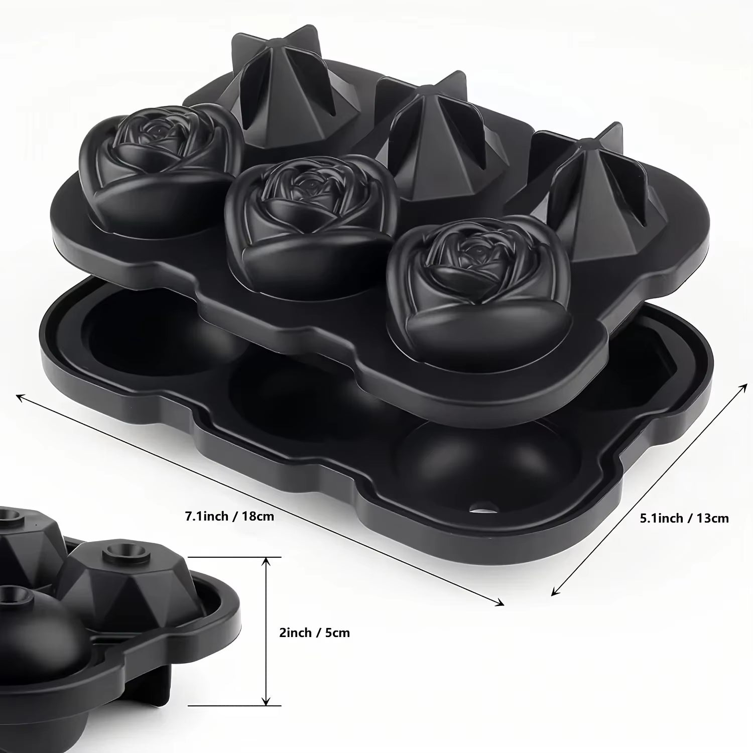 1Pc Diamond & Rose Shaped Ice Cube Mould, Modern Silicone Ice Cube Maker Tray for Bar, Office