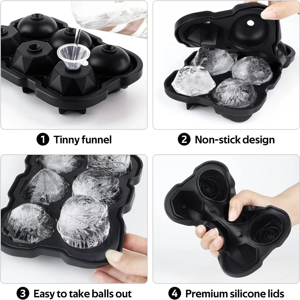 1Pc Diamond & Rose Shaped Ice Cube Mould, Modern Silicone Ice Cube Maker Tray for Bar, Office