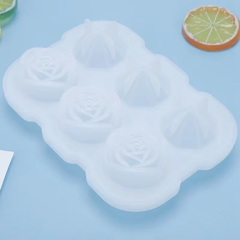 1Pc Diamond & Rose Shaped Ice Cube Mould, Modern Silicone Ice Cube Maker Tray for Bar, Office