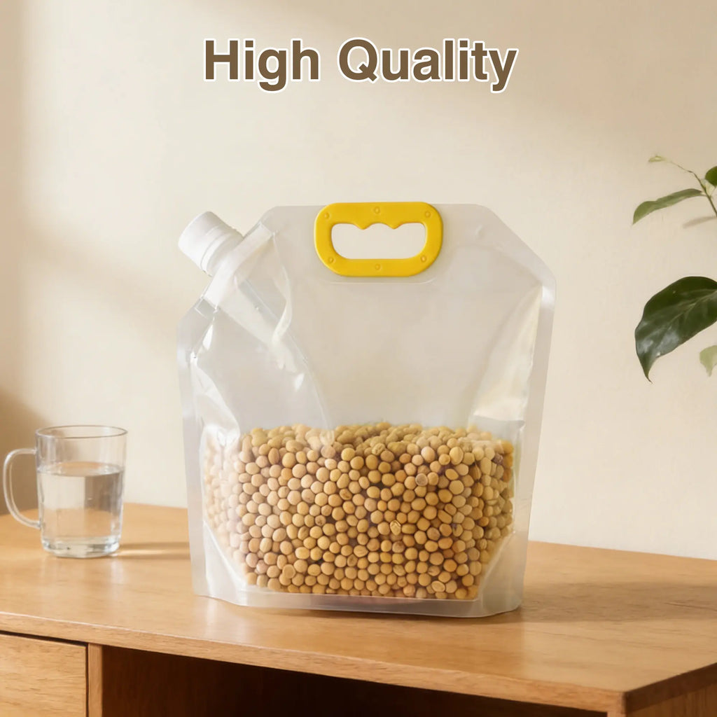 5 Counts Reusable Food Sealed Bags, Leak-Proof Construction with Secure Lid, Stand-Up Base for Kitchen Organization, Writable for Meal Prep