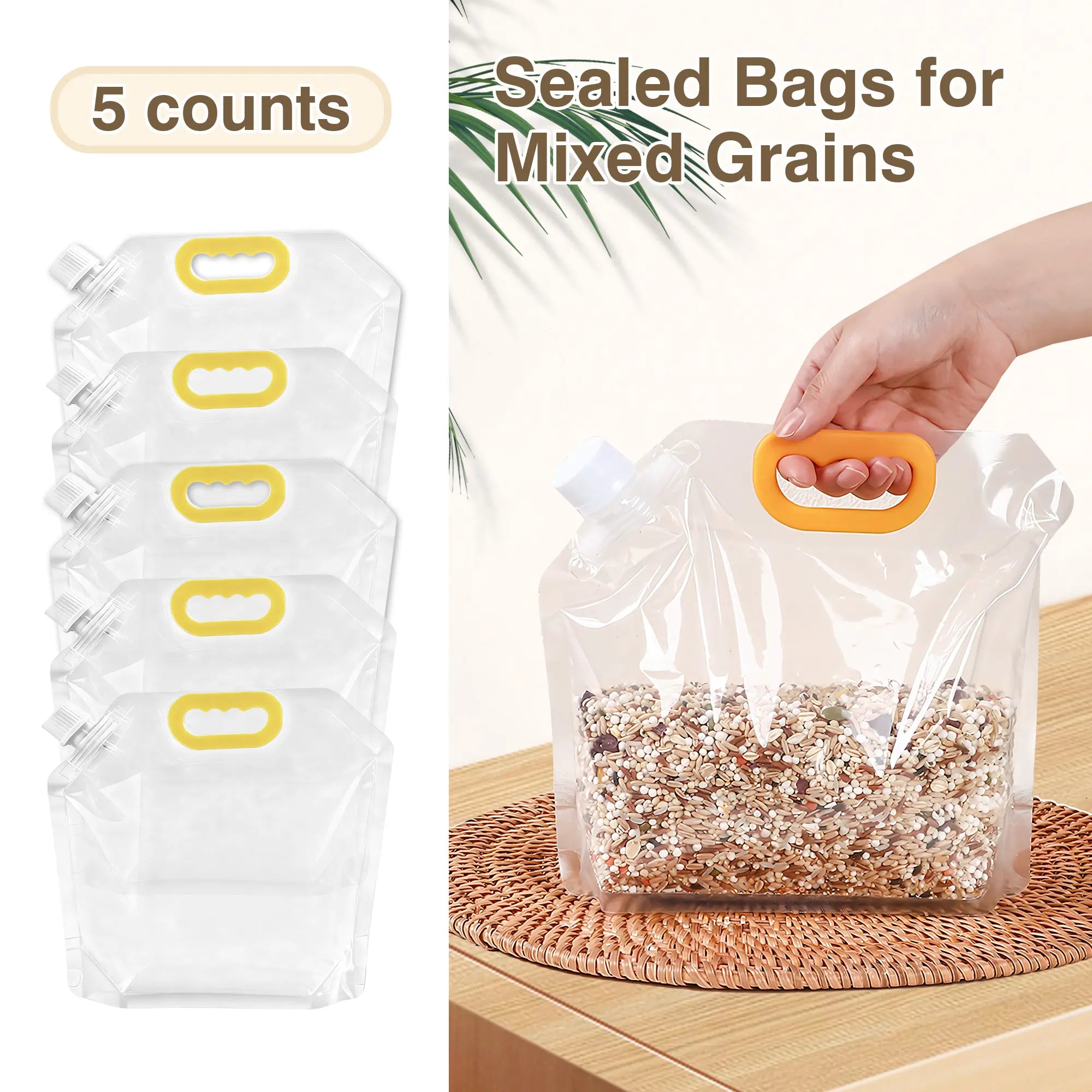5 Counts Reusable Food Sealed Bags, Leak-Proof Construction with Secure Lid, Stand-Up Base for Kitchen Organization, Writable for Meal Prep