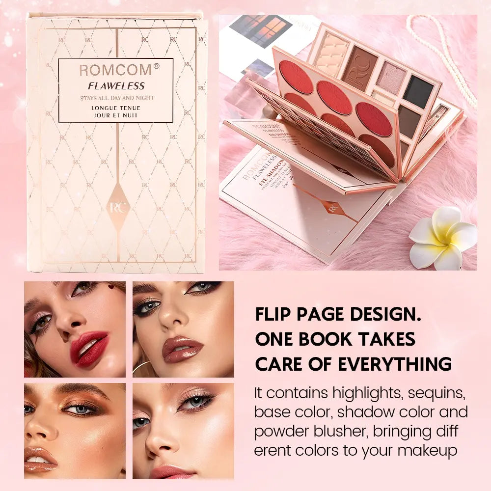 Perfect Makeup Magic Book, Including Eye Shadow, Lip Gloss, Powder Blusher, Highlight, a Complete Set of Makeup Magic Books, an Ideal Gift for Women on Holiday Parties, Flawless Makeup Kit
