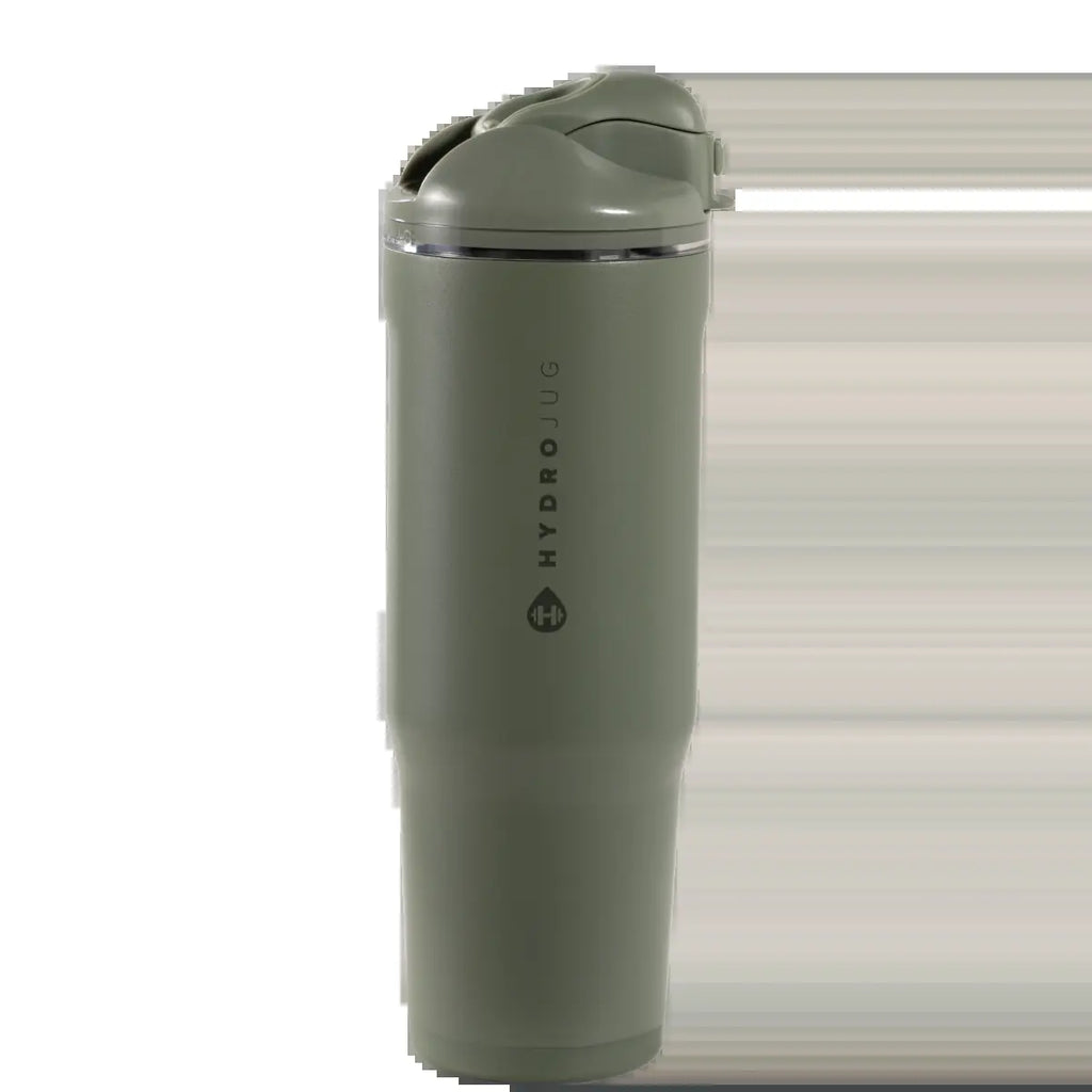 Hydrojug Ease2O Water Bottle with Straw & Chug Lid, Stainless Steel, Vented Cap to Help Reduce Pressure, Water-Level Window, Cup Holder Friendly, Non-Slip Base