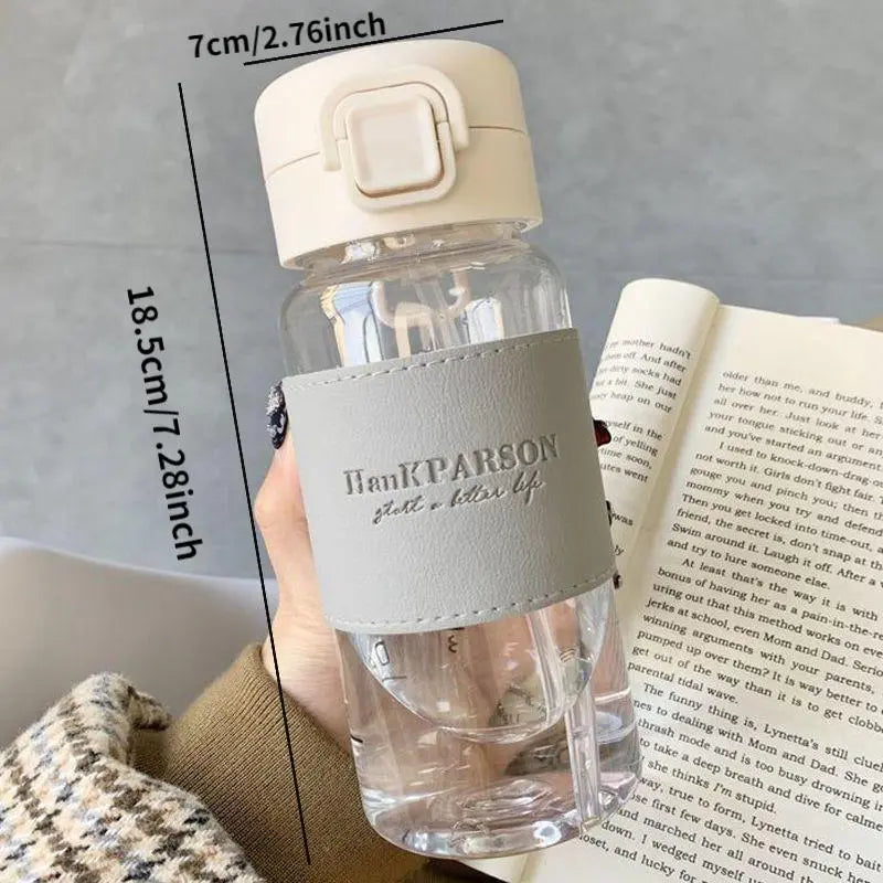 Portable Clear Straw Water Bottle, 1 Count Creative Cute Leak-Proof Reusable Hydration Tumbler Bottle for Milk, Coffee, Tea and Juice at Home, Office or School