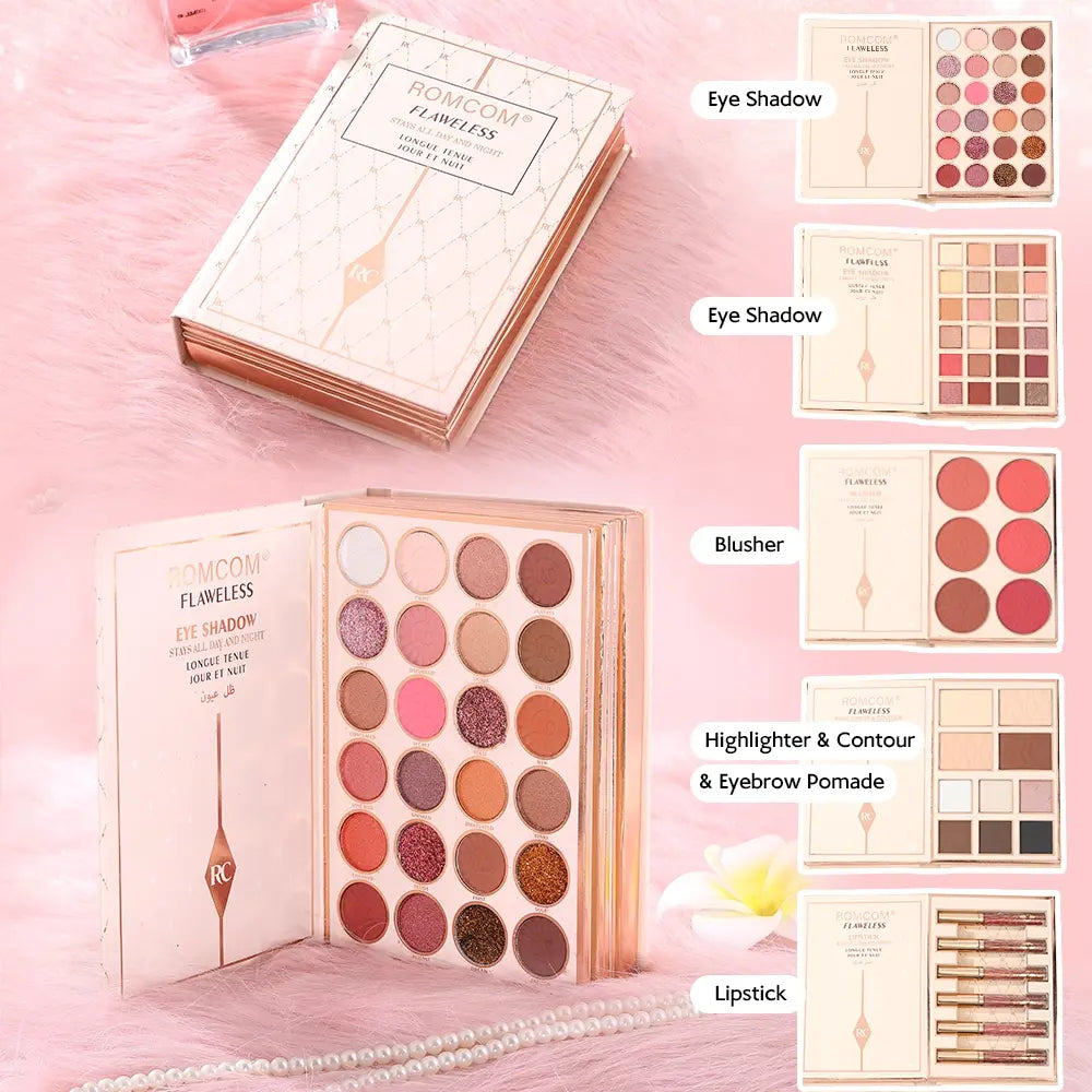 Perfect Makeup Magic Book, Including Eye Shadow, Lip Gloss, Powder Blusher, Highlight, a Complete Set of Makeup Magic Books, an Ideal Gift for Women on Holiday Parties, Flawless Makeup Kit