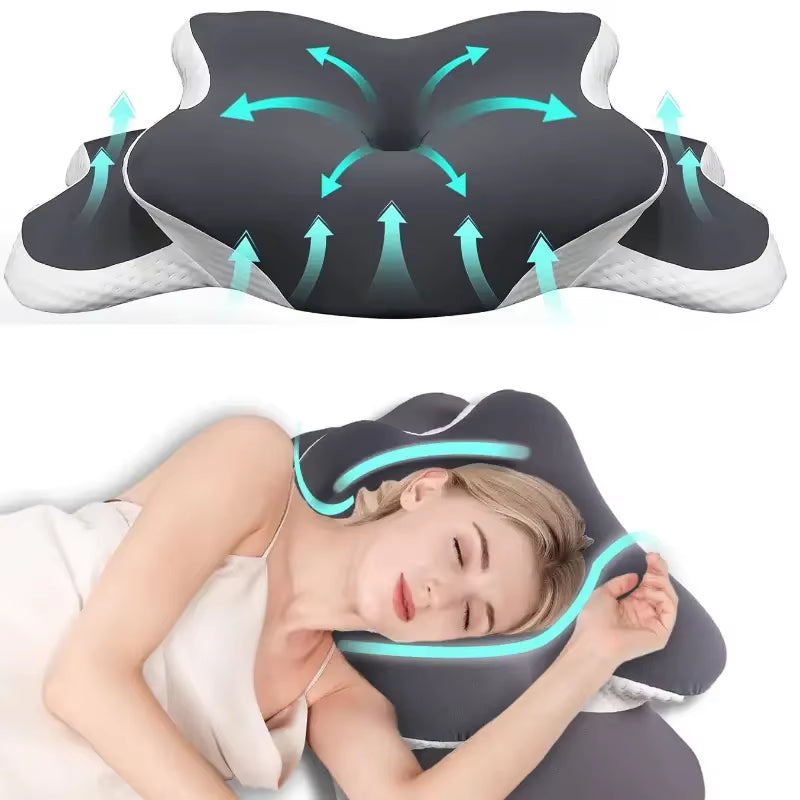 An Ergonomic Neck Pillow Featuring Slow-Recovery Support, Breathable Cool Fabric, and a Machine-Washable Cover, Suitable for Sid