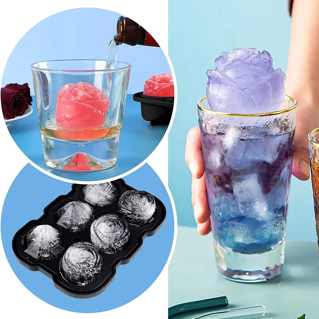 1Pc Diamond & Rose Shaped Ice Cube Mould, Modern Silicone Ice Cube Maker Tray for Bar, Office